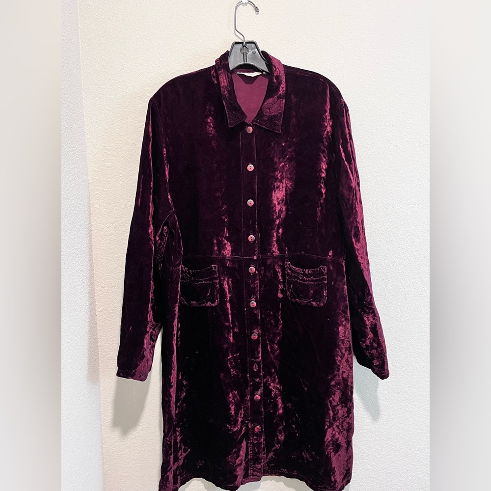Vintage J.Jill Button-Up Crushed Velvet Burgundy/ Dress Size Large